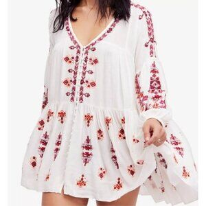 Free People Ariana Peasant Boho Tunic Top Embroidered Flowy V-Neck Women XS